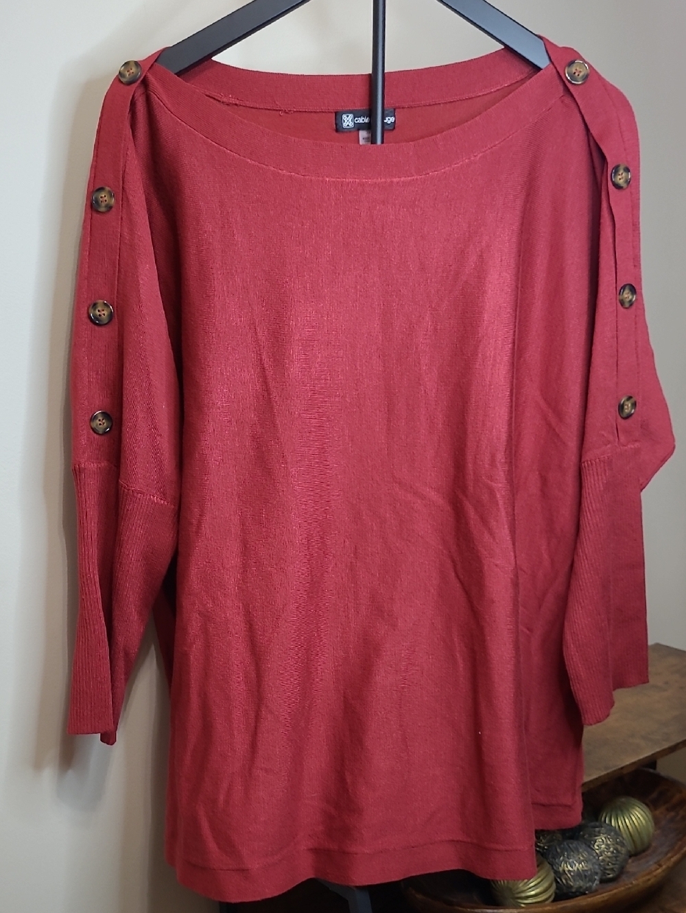 Cable & Gauge Brick Red Button-Trim Knit Top size 3X